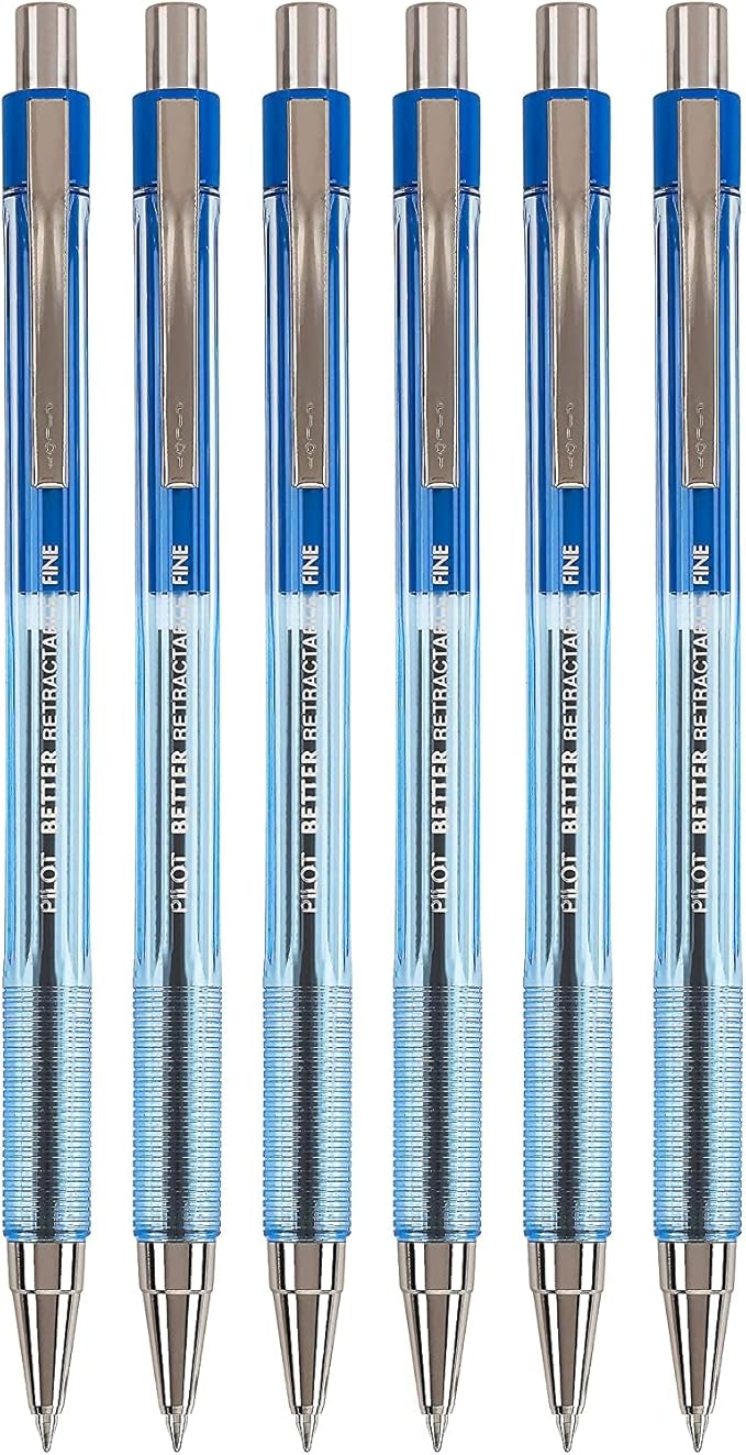 PILOT The Better Ball Point Pen Refillable & Retractable Ballpoint Pens, Fine Point, Blue Ink, 6 PACK