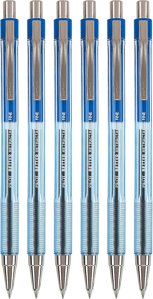 PILOT The Better Ball Point Pen Refillable & Retractable Ballpoint Pens, Fine Point, Blue Ink, 6 PACK