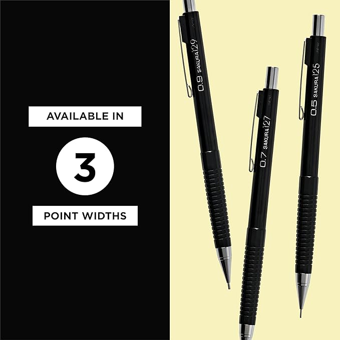 SAKURA 50299 Mechanical Pencil Fixed Sleeve 0.9-mm with 3 Erasers, Black