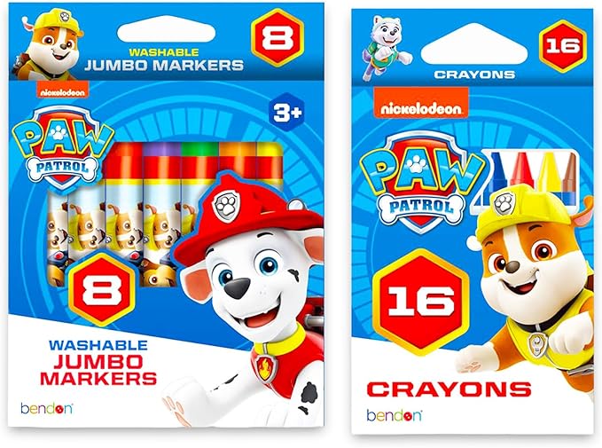 Paw Patrol Coloring Set - Bundle with 8 Markers and 16 Crayons for Coloring, Crafts, Drawing, and More | Paw Patrol School Supplies for Kids