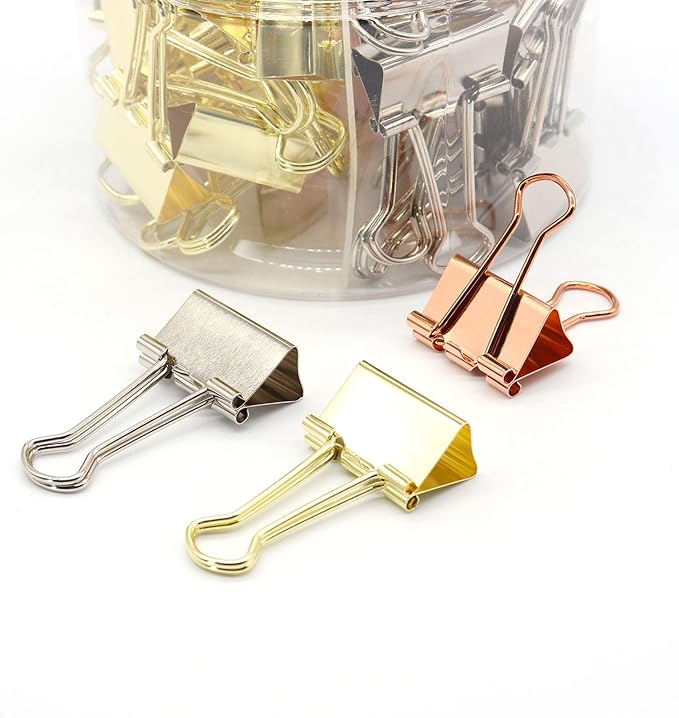 Binder Clips Paper Clamps Paper Clips, 1inch (25mm), 3 Colored Set, 36 Pcs Medium Size Office Clips for Home School and Business