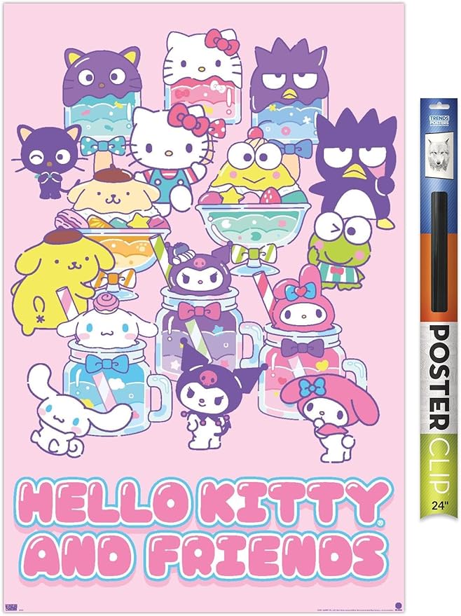 Trends International Hello Kitty and Friends: 24 Summer Fresh - Group Wall Poster, 34L x 22.4W, Premium Poster & Clip Bundle