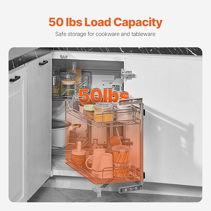 VEVOR 18" W Opening Blind Corner Pull Out Organizer, 2 Tier 4 Shelf Kitchen Cabinet Organizer, Magic Chrome Carbon Steel Storage Basket, Slide Out Storage Organizer, Left & Right Open Compatible