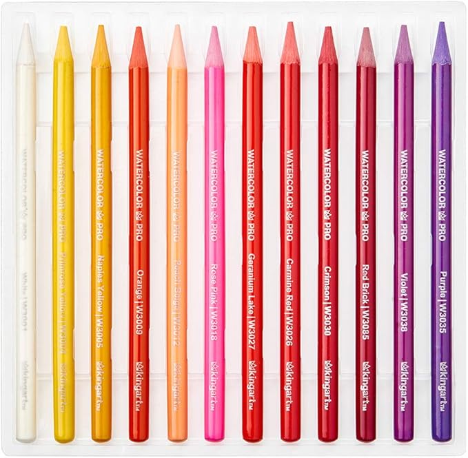 KINGART 315-24 Pro Artist Quality 24 Ct. Woodless Watercolor Pencil Set, 24 Soft Core, Pre-Sharpened Crayon Style Art Pencils, Use Wet or Dry, Professional to Beginner