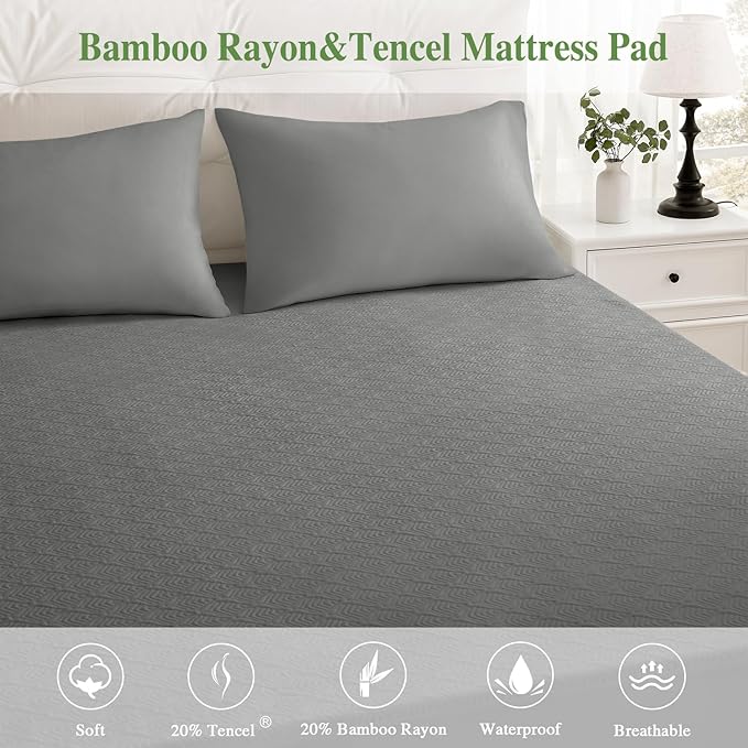 Queen Mattress Protector, Waterproof Mattress Pad Washable Rayon Mattress Cover Breathable Noiseless Bed Protector 3D Patterns 5" - 21'' Elastic Fitted Deep Pocket(Dark Grey)