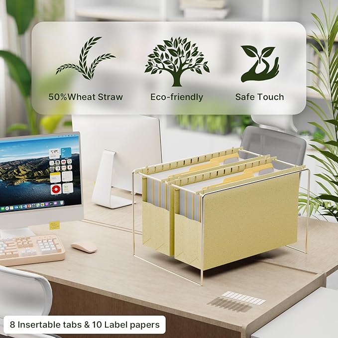 XINGIA 6 Pack Expandable Hanging File Folders Legal Size, 4 Inch Expansion File Folders for Filing Cabinet,Wheat Straw Reinforced File Folders Hanging with Tabs,File Organier for Office Home School