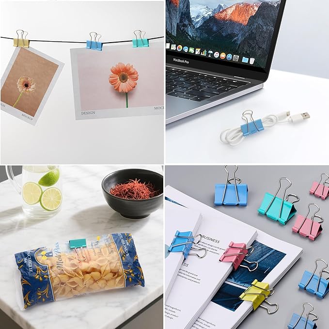 60PCS Colored Binder Clips Assorted Sizes, 4 Sizes Assortment-Includes Large, Medium, Small, Mini Metal Clips (1.26", 1.1", 0.75", 0.6"), Heavy-Duty Metal Paper Clamps for Office & School Supplies