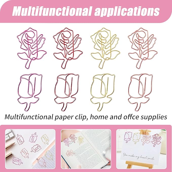80 Pcs Cute Flower Paper Clips Set, Floral Paper Clips for Office Supplies Organization (Flower Shape 3)