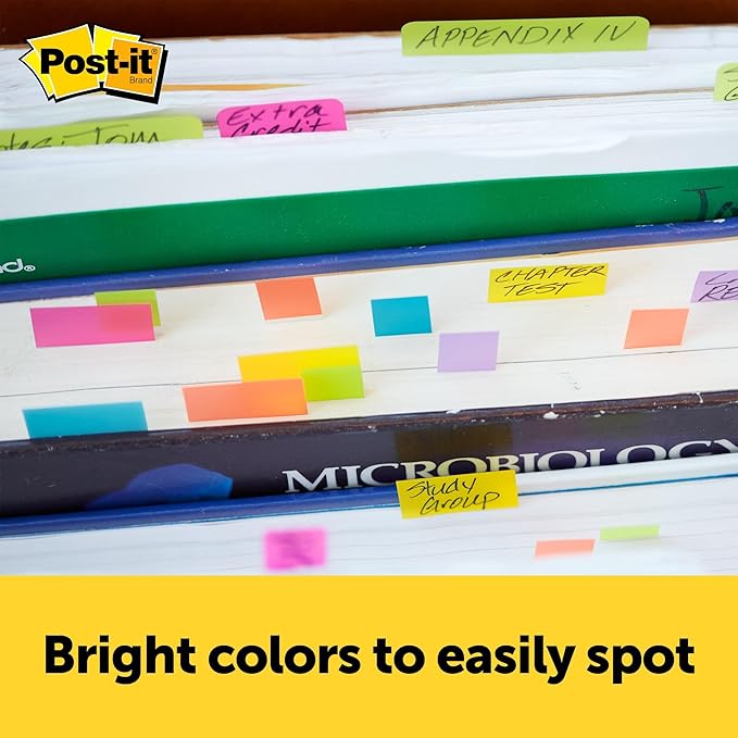 Post-it Sticky Page Markers, Assorted Bright Colors, 7/8″ x 2-7/8″ Repositionable Tabs, Writable Sticky Strips for Books & Documents, 3 Pads (50 Sheets Each), 150 Markers Total