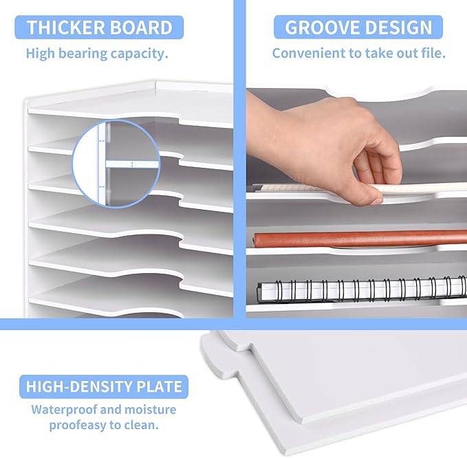 Paper Organizer Storage for Desk, 9 Tier Construction File Organizer Paper Sorter, Desktop Document Storage Holder for Home Office School, 14 1/8" x 10 1/4" x 15 3/8", White