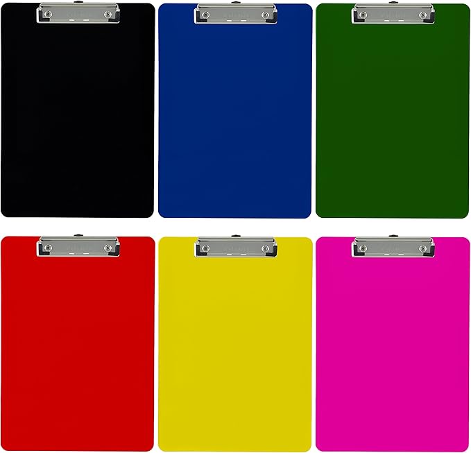 Trade Quest Plastic Clipboard Opaque Color Letter Size Low Profile Clip (Pack of 6) (Assorted)
