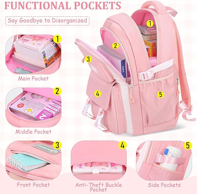 Kids Backpacks for Girls - Cute Girls Backpack for Elementary, Middle and High School Students - 18" School Bookbag