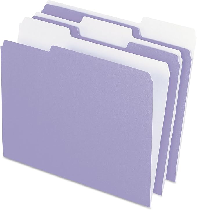 Pendaflex Colored File Folders, 100 Pack, Letter Size (8.5" x 11"), Durable Purple Folders, 3 Tabs for Easy Labeling, Colorful School, Office & Home Document Organization