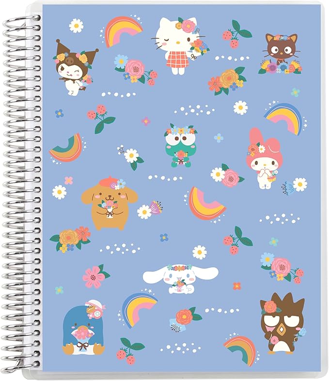 Erin Condren Designed 7x9 Hello Kitty & Friends Rainbow Days Spiral Notebook | Productivity, College Ruled Lines & Checklist for List-Making | 160 pages, 80 lb, Premium Paper