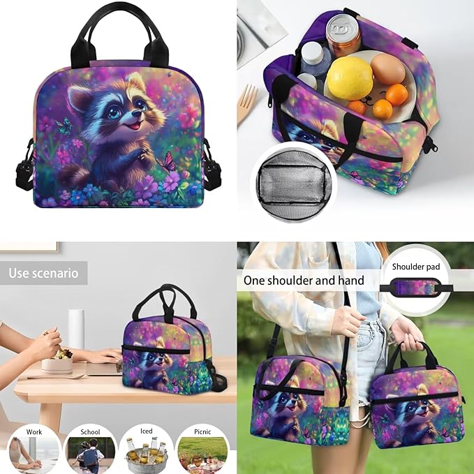 Raccoon Backpack for Girls Boys School Bag Set Elementary Bookbag with Lunch Box Kids Pencil Case Water Bottle Sleeve Kindergarten Preschool Schoolbag Travel Daypack Rucksack