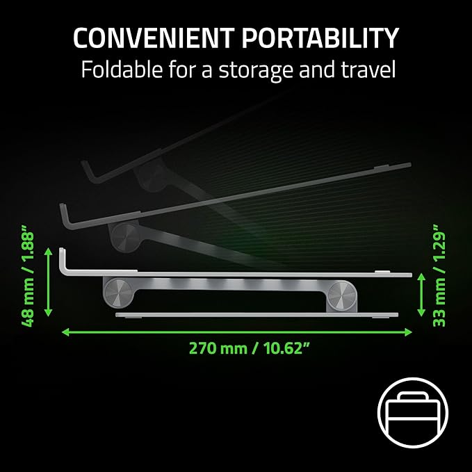 Razer Adjustable Laptop Stand: Supports Phones, Tablets, Laptops, Macbooks up to 18" - Adjust Height and Tilt - Durable Aluminum Construction - Vented Design - Foldable for Storage & Travel - Mercury