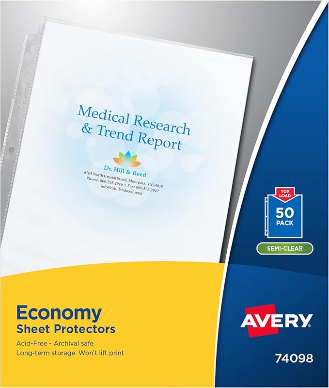 Avery Semi-Clear Economy Sheet Protectors, Top Load, 50 Document Protectors (74098)