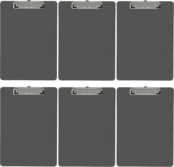 Trade Quest Plastic Clipboard Opaque Color Letter Size Low Profile Clip (Pack of 6) (Gray)