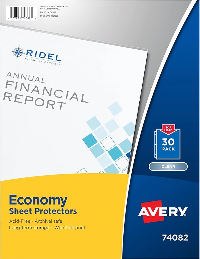 Avery Clear Economy Sheet Protectors, Top Load, 30 Document Protectors (74082)