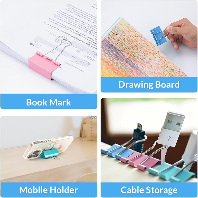 2 Inch 12 Pack Extra Large Binder Clips, Assorted Colors, Colored Jumbo Paper Clips, Big Paper Clamps, Binder Clips Large Size for Home, School and Office Supplies