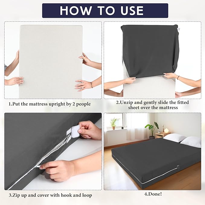 Zippered Mattress Fitted Protector Deep Mattress Encasement Soft Zipper Fitted Sheet Microfiber Bed Sheet Cover for Bed(Dark Gray,Twin,6-8in)