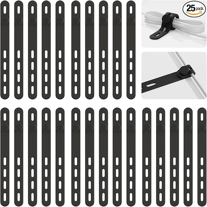25Pack Silicone Cable Ties,Reusable Cord Organizer for Bundling Electrical Cords,Adjustable Data Cable Organizer Ties,High Elasticity Cable Straps for Home/Office/School/Travel(Black)