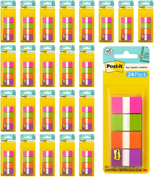 Post-it Flags, On-The-Go Dispenser, 160 Flags/Pack, 1 in Wide, 4 Assorted Bright Colors (680-PGOP2) - 24 Pack, 3840 Total Flags