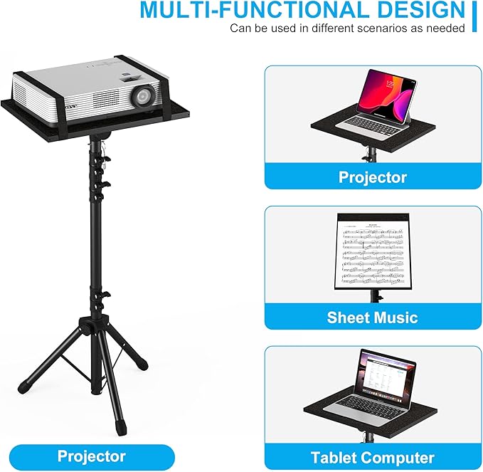 Projector Stand Tripod Adjustable, Laptop Height from 23.5 to 63.5 inches with Gooseneck Phone Holder, Floor for Office, Home, Stage, Studio, DJ Racks Holder Mount, 23.5inch-63.5inch