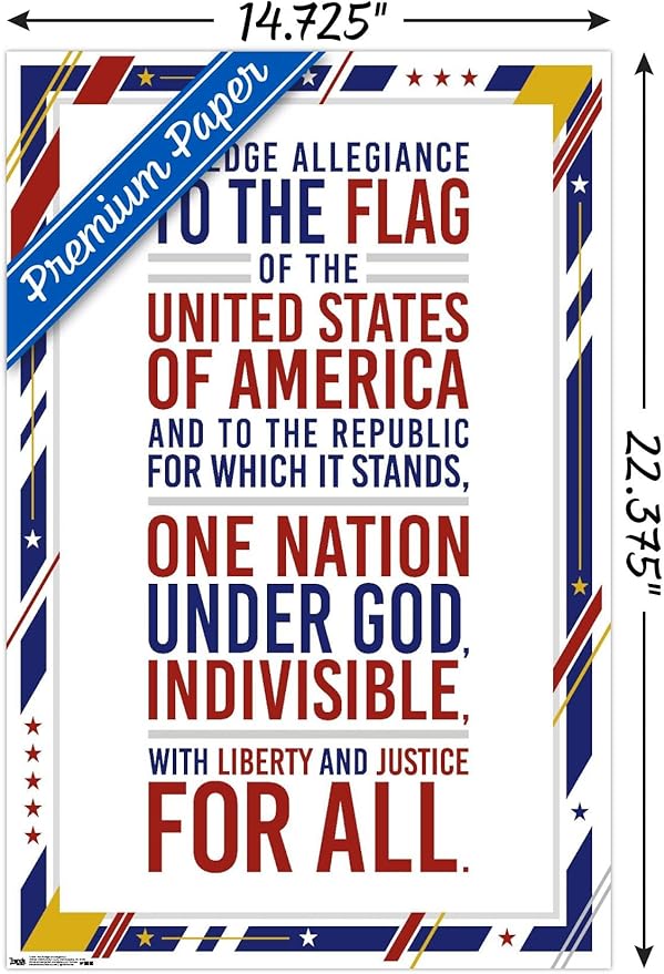 Trends International The United States Of America - Pledge Of Allegiance Wall Poster, 14.725" x 22.375", Premium Poster & Mount Bundle