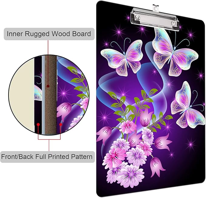 Fashion Clipboard, A4 Letter Size Wooden Decorative Clipboards for Teacher, Nurse, Doctor,Student and Kids, Cute Design for Standard Size 12.2" x 8.9" (C-Beautiful Butterfly)