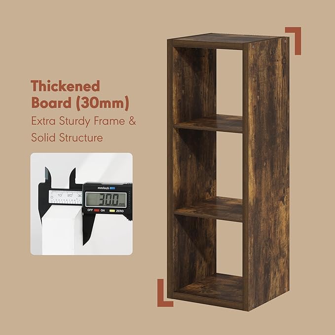 Furinno Cubicle Record Player Stand with Vinyl Storage, 3-Cube 1.2 Extra Thick Vinyl Record Storage, Open Back Media Shelf for CD DVD Blueray Game Disc, for Living Room, Home Office, Amber Pine