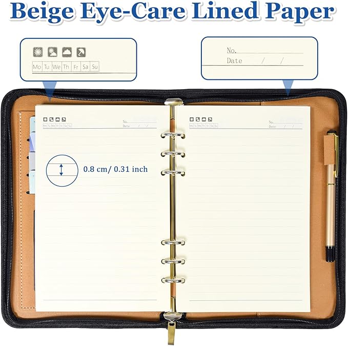 SAYEEC A5 Executive Conference Folder Business Notebook Zipped Organizer with Calculator Travel Portfolio binder Faux Leather Loose Leaf Paper Lined Refillable Journal Gift for Men