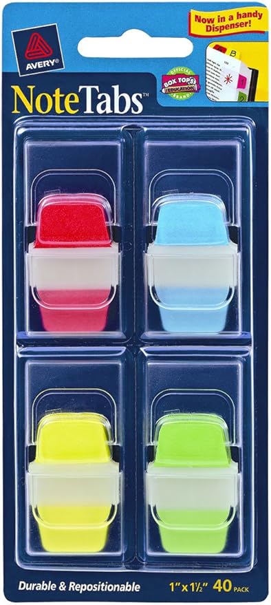 Avery Mini NoteTabs, 1 x 1.5 Inch Round Edge, Assorted Colors, Pack of 40 (16357)