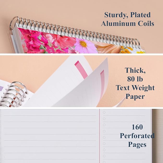 Erin Condren 8.5x11 Floral Collage Coiled Notebook - productivity, platinum coil
