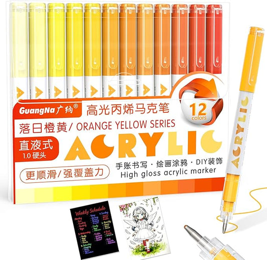 Redfun Acrylic Gel Pens, 12 Pcs Orange Liquid Ink Highlighter Markers, 1mm Fine Tip Acrylic Paint Markers for Coloring Books, Drawing, Journaling, Scrapbooking Christmas Stocking Stuffers