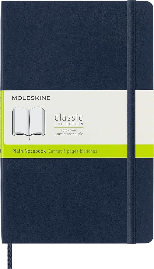 Moleskine Classic Notebook, Soft Cover, Large (5" x 8.25") Plain/Blank, Sapphire Blue, 192 pages