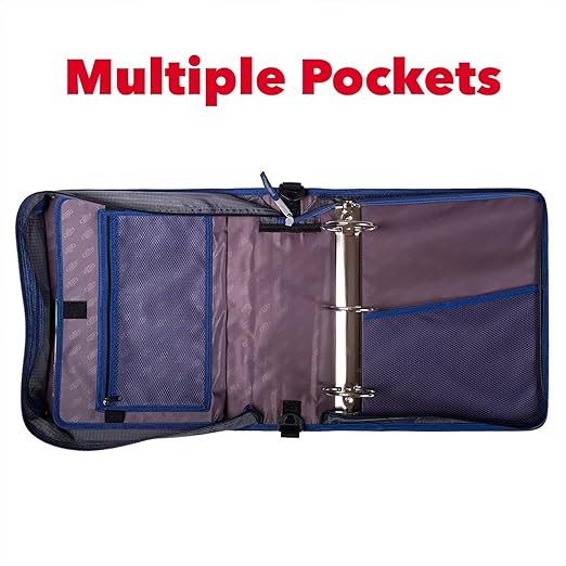 Case-it Mighty Zip Tab School Binder w/ 3-Inch O-Rings - 600-Sheet Capacity, 5-Subject Expanding File, Multiple Storage Pockets & Shoulder Strap, D-146 Light Blue Daisy (Pack of 6)