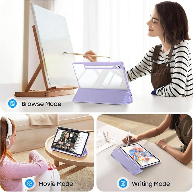 Fintie Hybrid Slim Case for Samsung Galaxy Tab S10 Lite/ S10 FE/ S9 FE 10.9 Inch/Tab S9 11 Inch with S Pen Holder, Shockproof Cover with Clear Transparent Back Shell, Auto Wake/Sleep, Fantasy Ombre