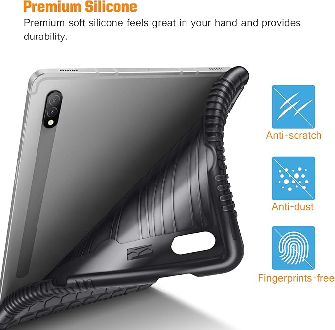 Fintie Silicone Case for Samsung Galaxy Tab S8/Tab S7 11 Inch (Model SM-X700/X706/T870/T875/T878), [S Pen Holder] Honey Comb Series Kids Friendly Light Weight Shock Proof Protective Cover, Black