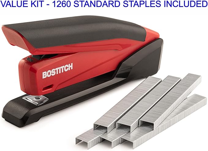 Bostitch Stapler - InPower, One Touch Heavy Duty Red Office Stapler with Built-in Staple Remover, 20 Sheet Capacity, 1260 Staples Included