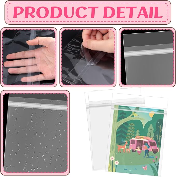100 Pack 8 3/8 x 10 1/8 inches Crystal Clear Sleeves Storage Bags, Self Sealing Cellophane Bags Magazine Sleeves Protectors for 8x10 Photo Mats Art Prints Drawings