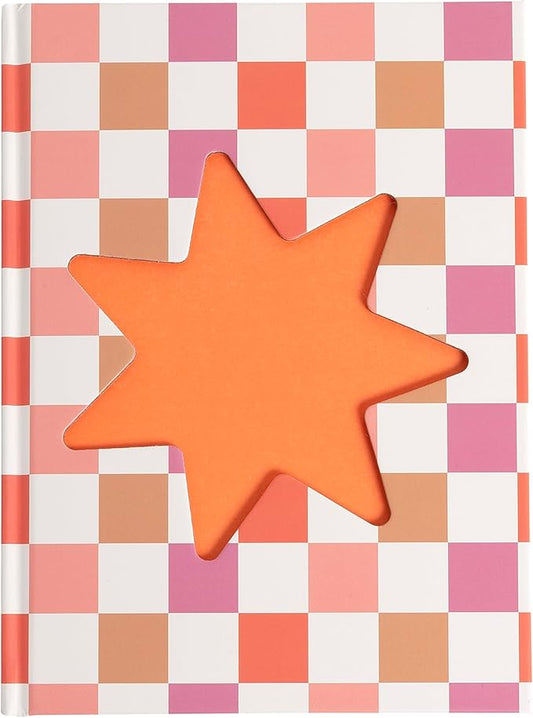 Pearhead Pink & Orange Star Cutout Hardcover Graph Notebook, 6.25x8.25 Grid Journal for Bullet Journaling, Planning & School Notes, 200 Pages