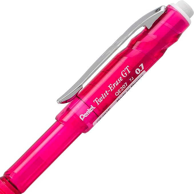 Pentel Twist-Erase GT (0.7mm) Mechanical Pencil, Assorted Barrel Colors, Color May Vary, Pack of 3 (QE207BP3M)