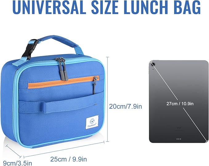 Genteen 2 Packs Insulated Soft Lunch Bag With Double Zipper - Sturdy, Freezable and Reusable for Kids, Men - For School, Work, Outdoor (Black & Blue)