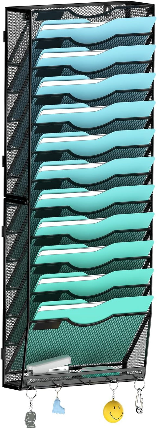 13-Tier Wall File Organizer Hanging Wall File Holder Wall Mount Paper Folder Organize