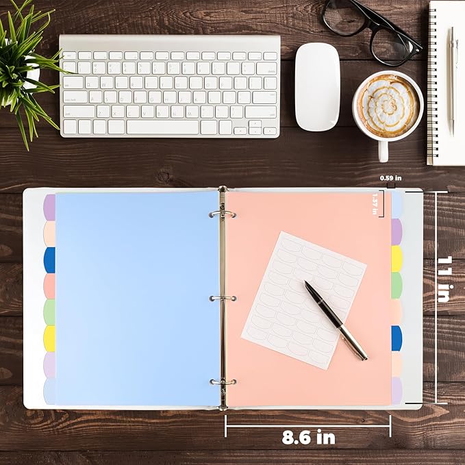 HABGP 16Pcs/2 Set 3 Ring Binder Dividers with Tabs, 8 Color Tab Divders for 3 Ring Binder, Plastic Pastel Page Folder Dividers Sheet Protectors, Three Ring Binder Index Dividers for Notebook