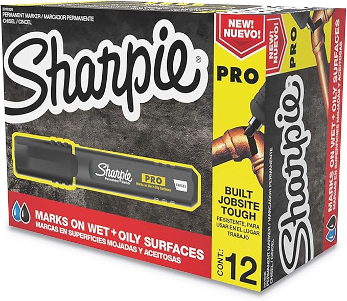 Sharpie Pro Permanent Marker, Medium, Chisel Tip, Black, 12 Count (2018326)
