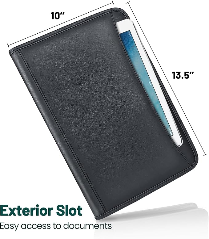 Portfolio Business for Men 10" x 13.5" Padfolio Folder with Zipper, Faux Leather Portfolio for Resume, Documents, Phone, Tablet, Business Supplies and Cards Notebook Organizer with 8.3" x 11.5"Notepad