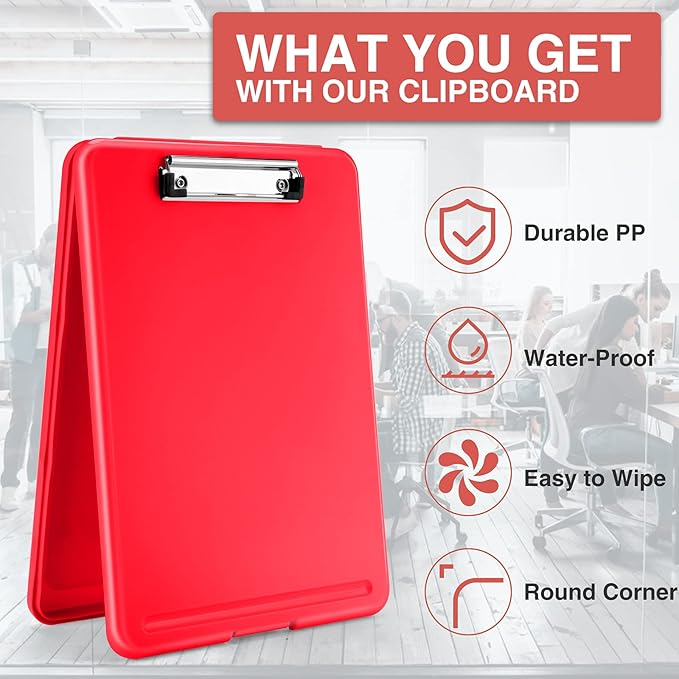 Sooez Clipboard with Storage, Plastic Storage Clipboards with Low Profile Clip, Nursing Clip Boards Foldable, Hanging Clipboard Case for Work, Teacher, Classroom Must Haves, Office School Supplies