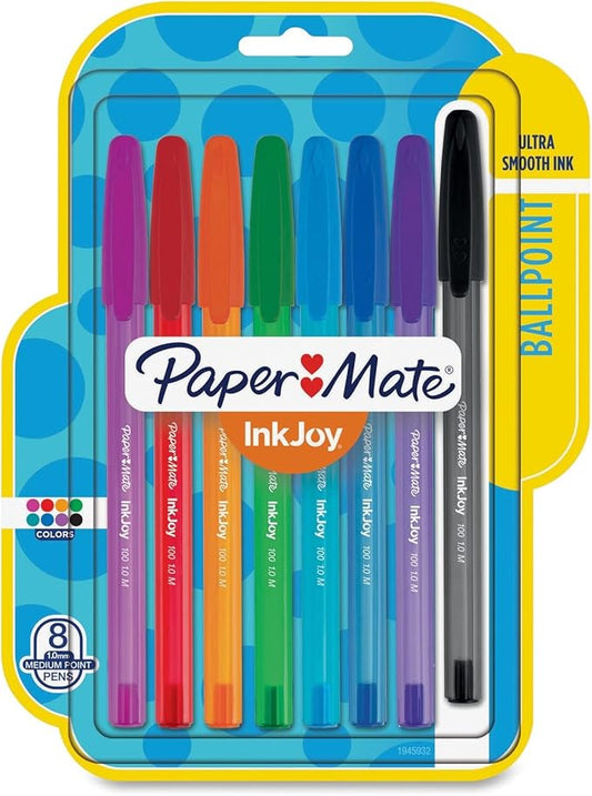 Paper Mate InkJoy 100ST Ballpoint Pens, Medium Point, Assorted Ink,8 count(pack of 1) (1945932)